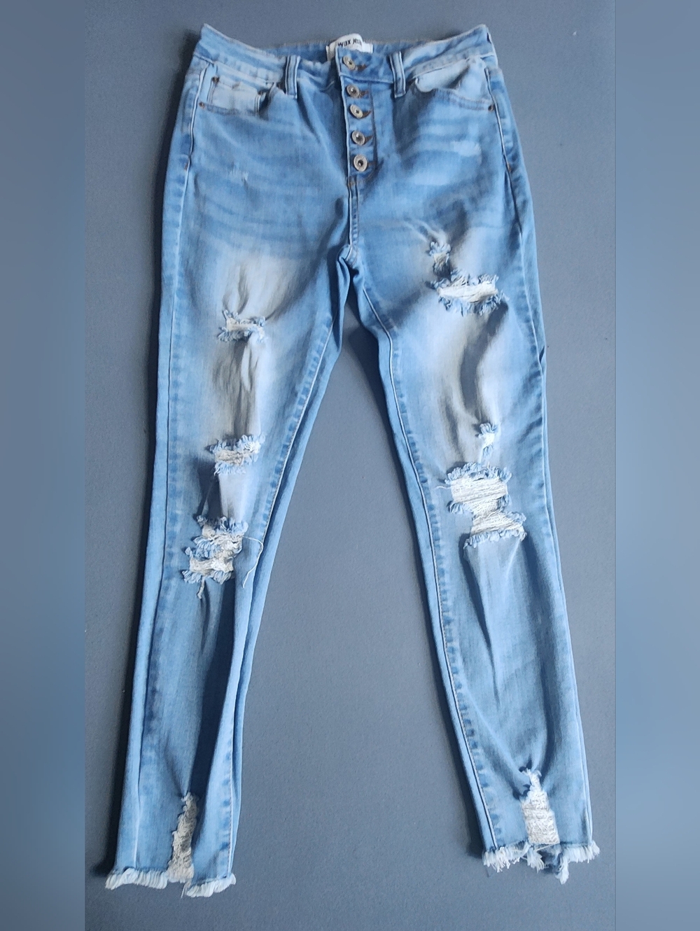 Wax Jean Distressed Skinny Jeans Button Fly Light Wash Size 9/29